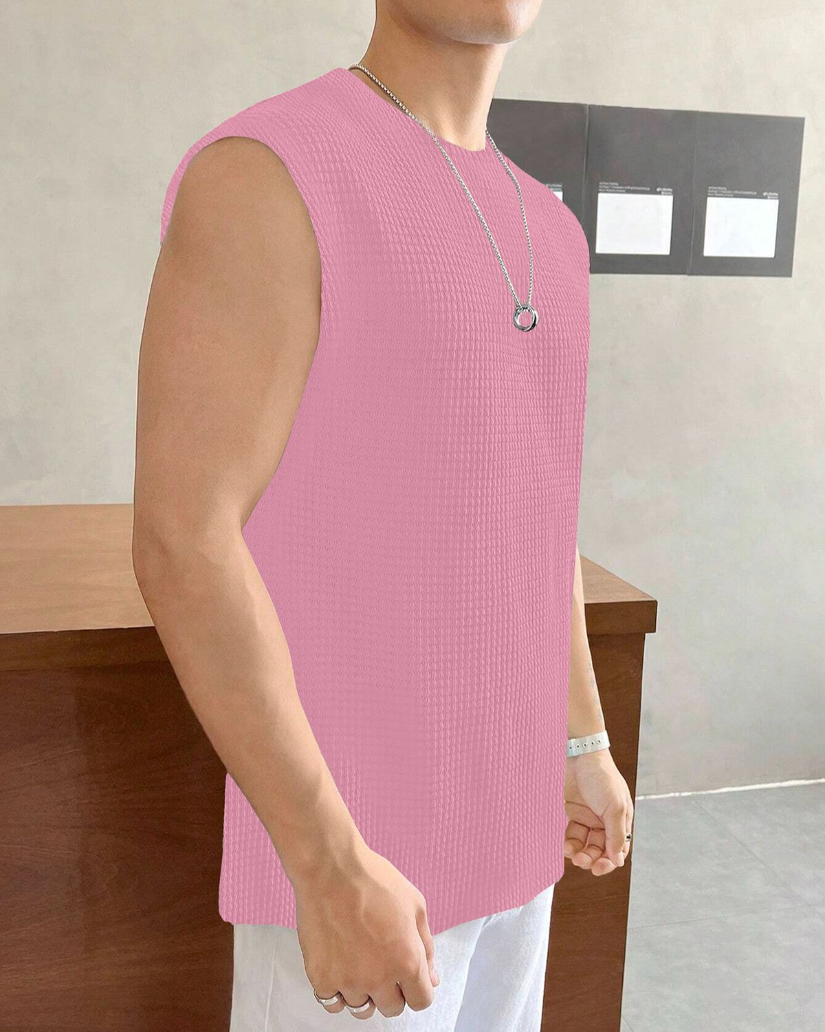 FINGERCROS Men's Textured Waffle Knit Muscle Tank Top