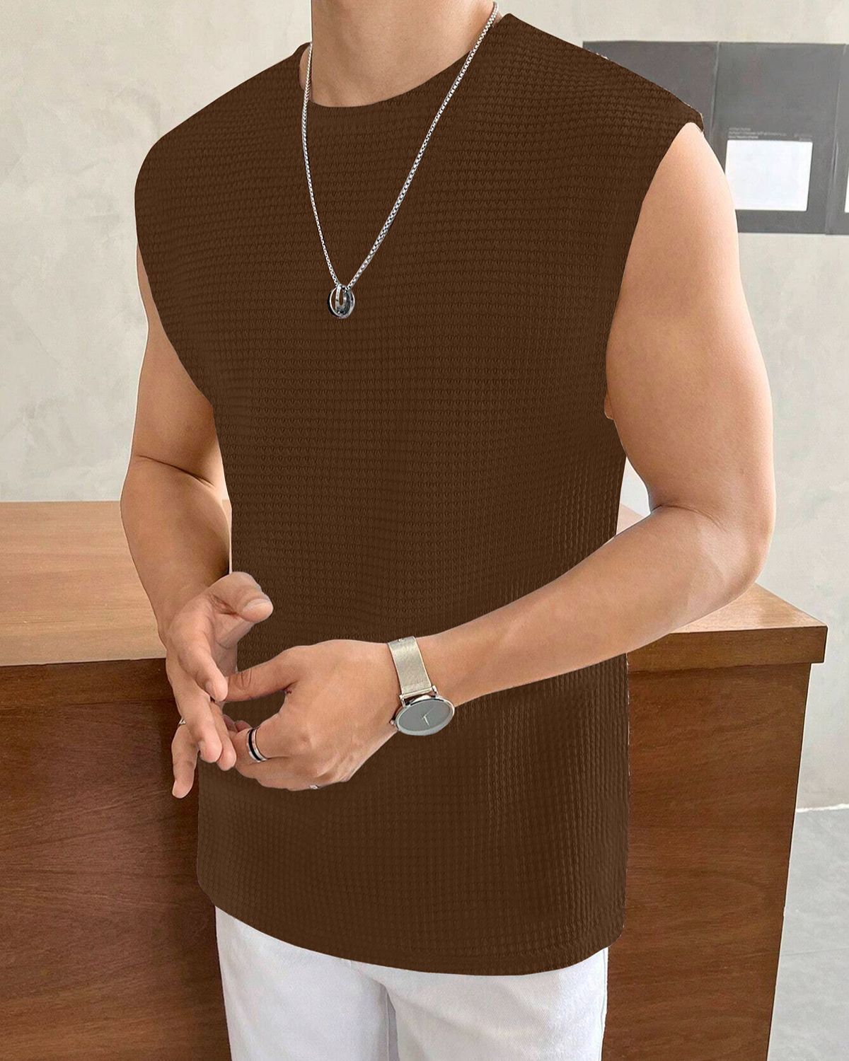 FINGERCROS Men's Textured Waffle Knit Muscle Tank Top