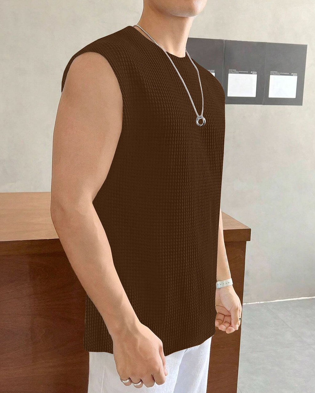 FINGERCROS Men's Textured Waffle Knit Muscle Tank Top