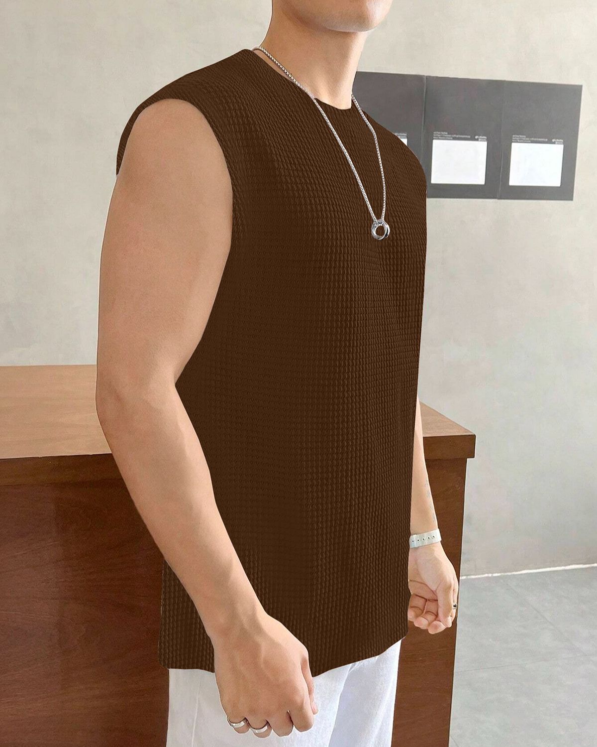 FINGERCROS Men's Textured Waffle Knit Muscle Tank Top