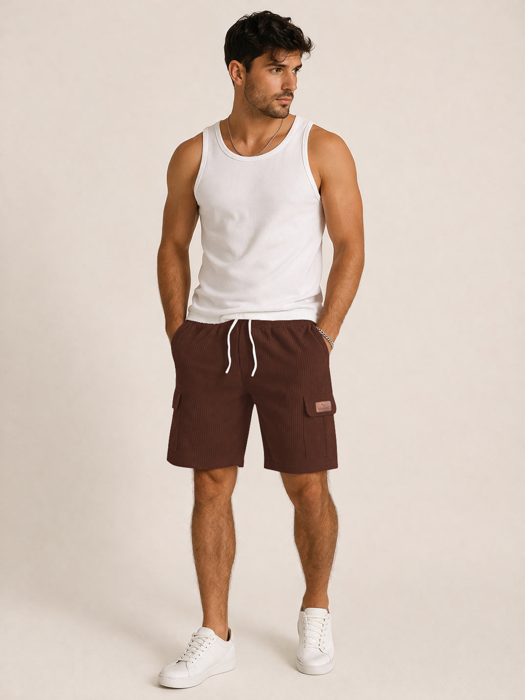 FINGERCROS Urban Corduroy Drawstring Cargo Shorts