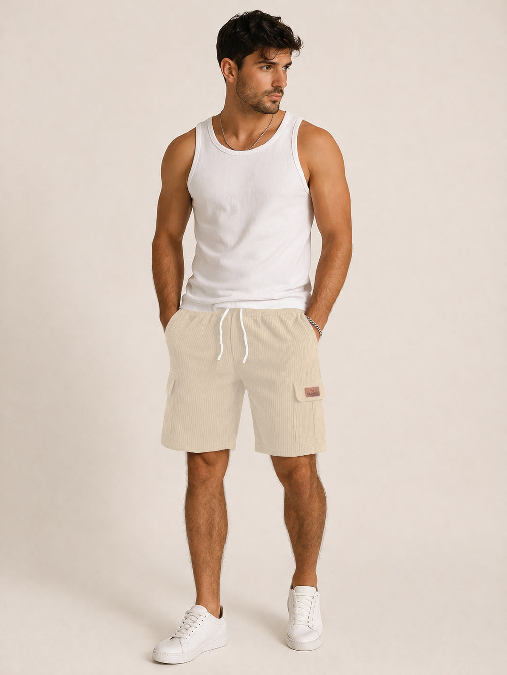 FINGERCROS Urban Corduroy Drawstring Cargo Shorts
