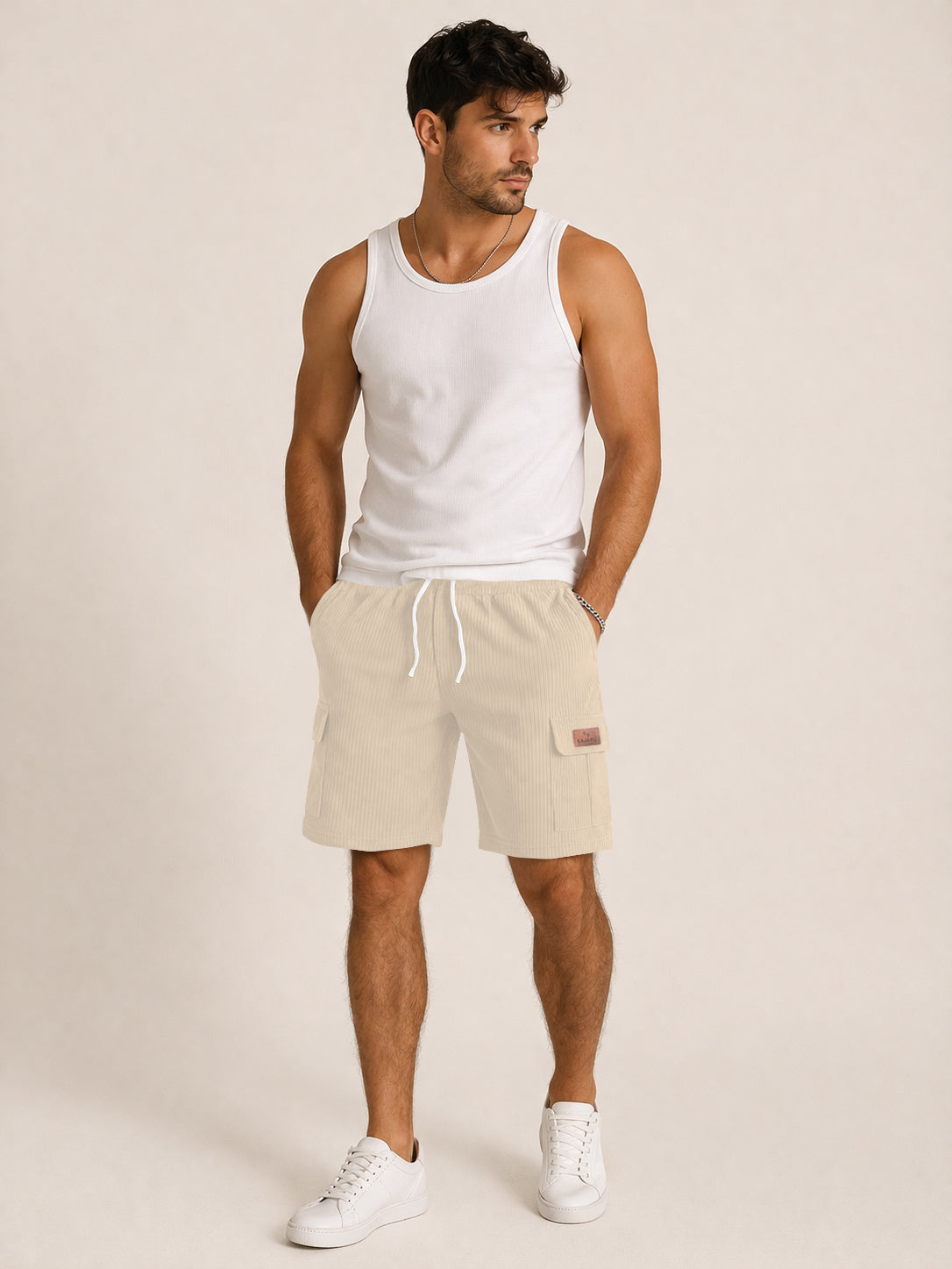 FINGERCROS Urban Corduroy Drawstring Cargo Shorts