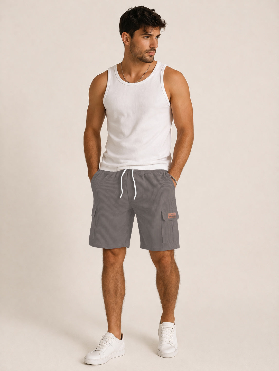 FINGERCROS Urban Corduroy Drawstring Cargo Shorts