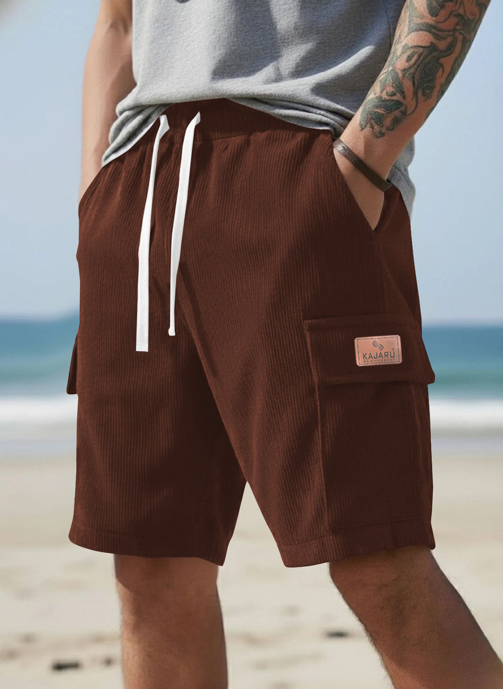 FINGERCROS Urban Corduroy Drawstring Cargo Shorts