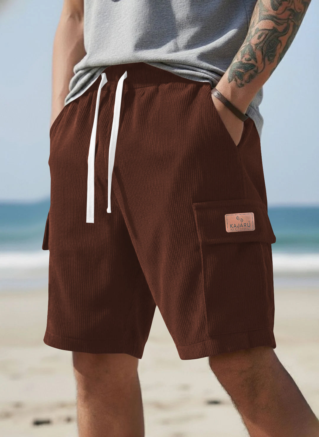 FINGERCROS Urban Corduroy Drawstring Cargo Shorts