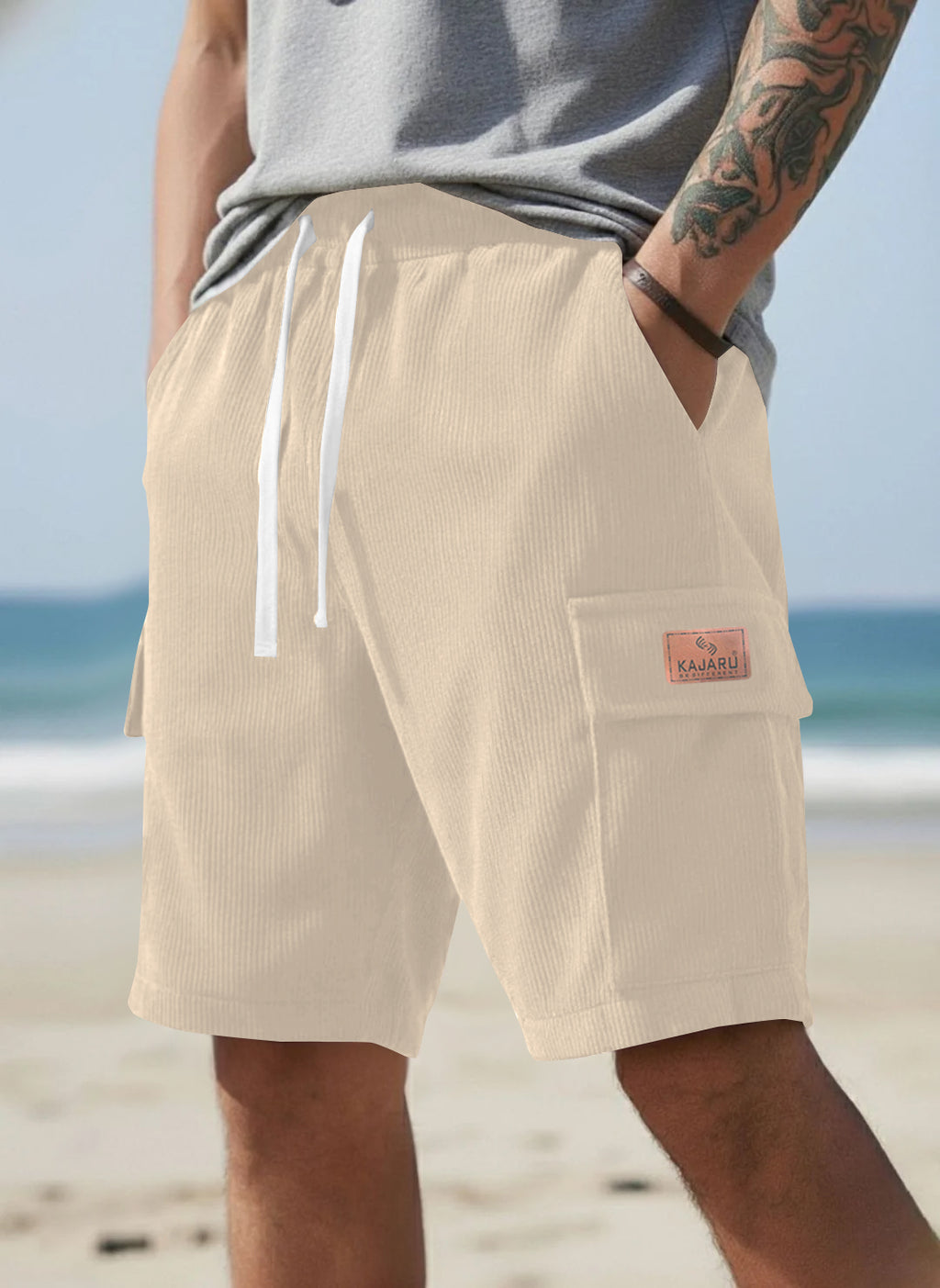 FINGERCROS Urban Corduroy Drawstring Cargo Shorts
