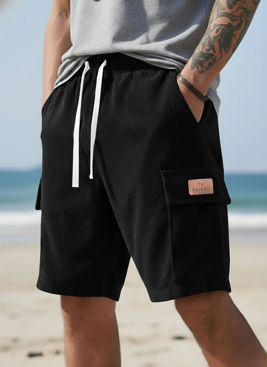 FINGERCROS Urban Corduroy Drawstring Cargo Shorts
