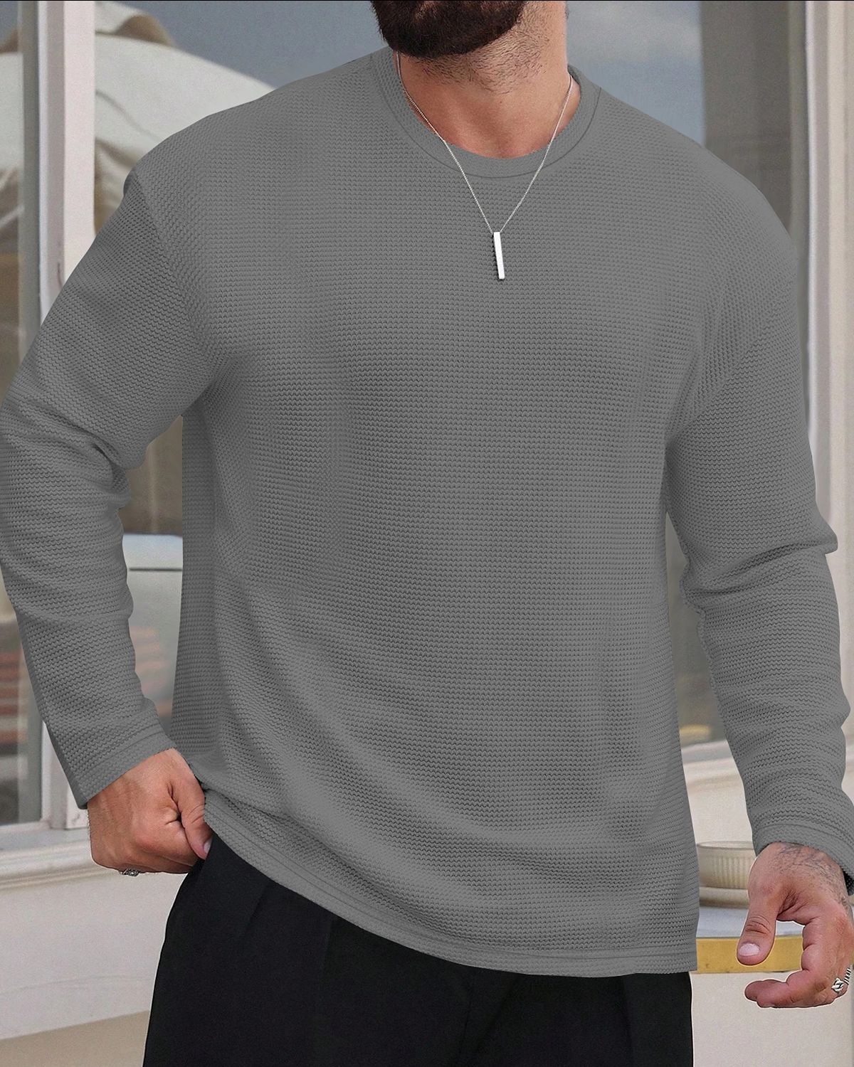 FINGERCROS Men's Premium Waffle Knit Full Sleeve T-Shirt