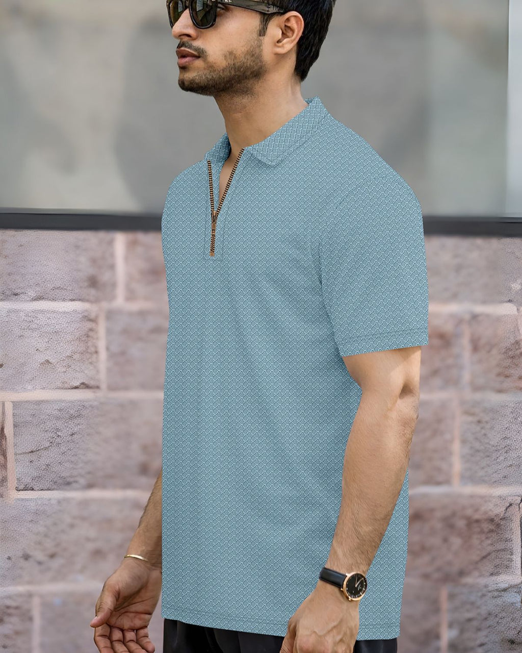 Men’s Textured Knit Quarter-Zip Polo T-Shirt