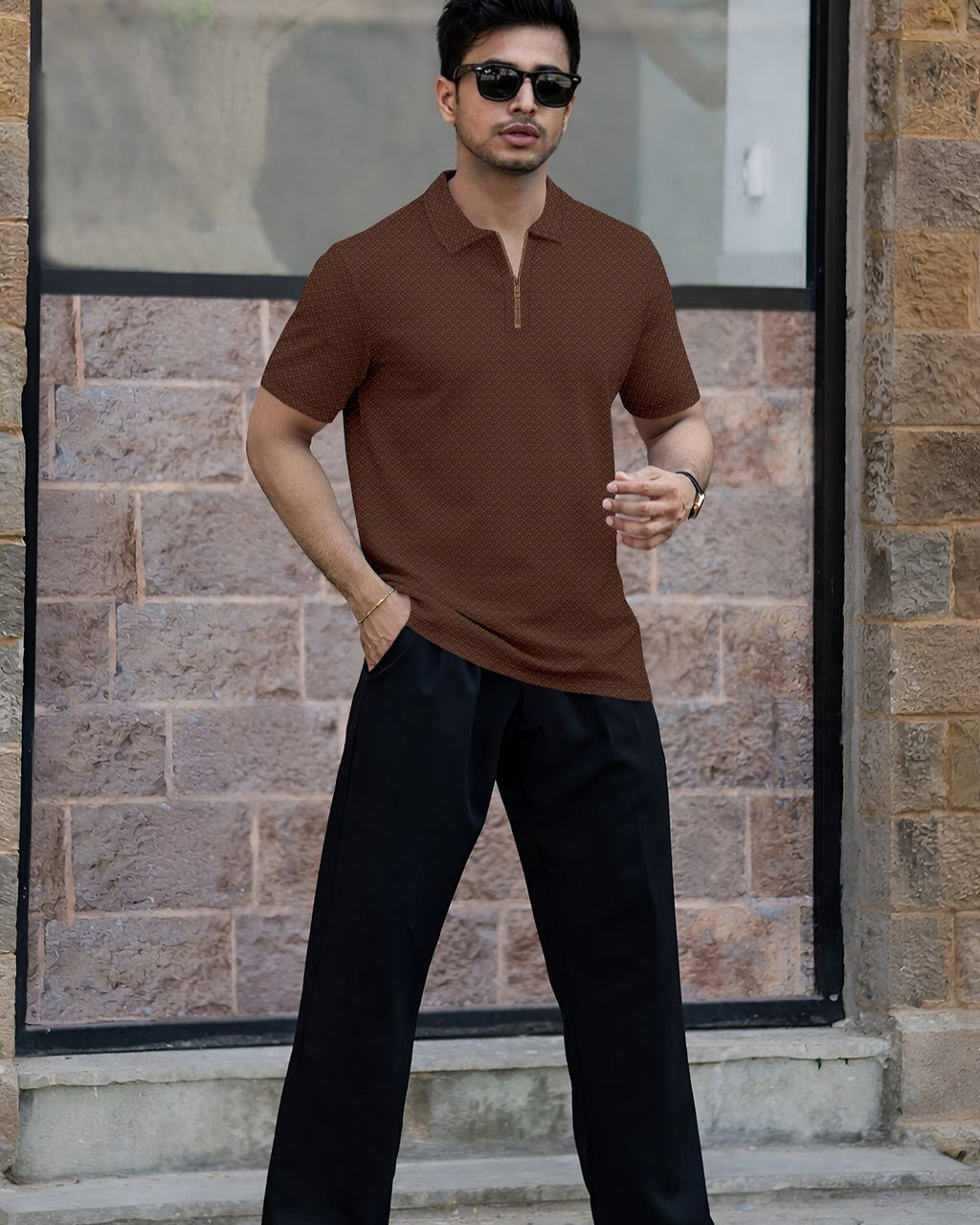 Men’s Textured Knit Quarter-Zip Polo T-Shirt