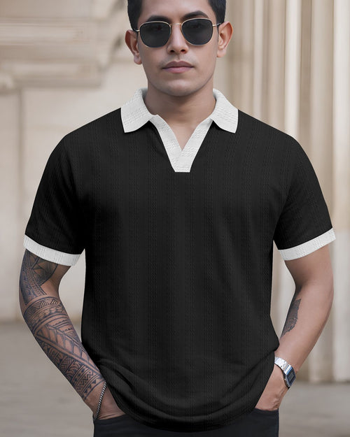 FINGERCROS Elevated Texture Men’s Premium Ribbed Polo Neck T-Shirt