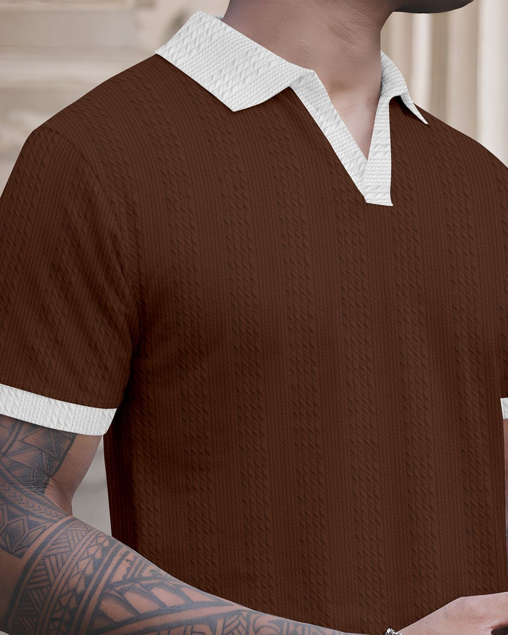 FINGERCROS Elevated Texture Men’s Premium Ribbed Polo Neck T-Shirt