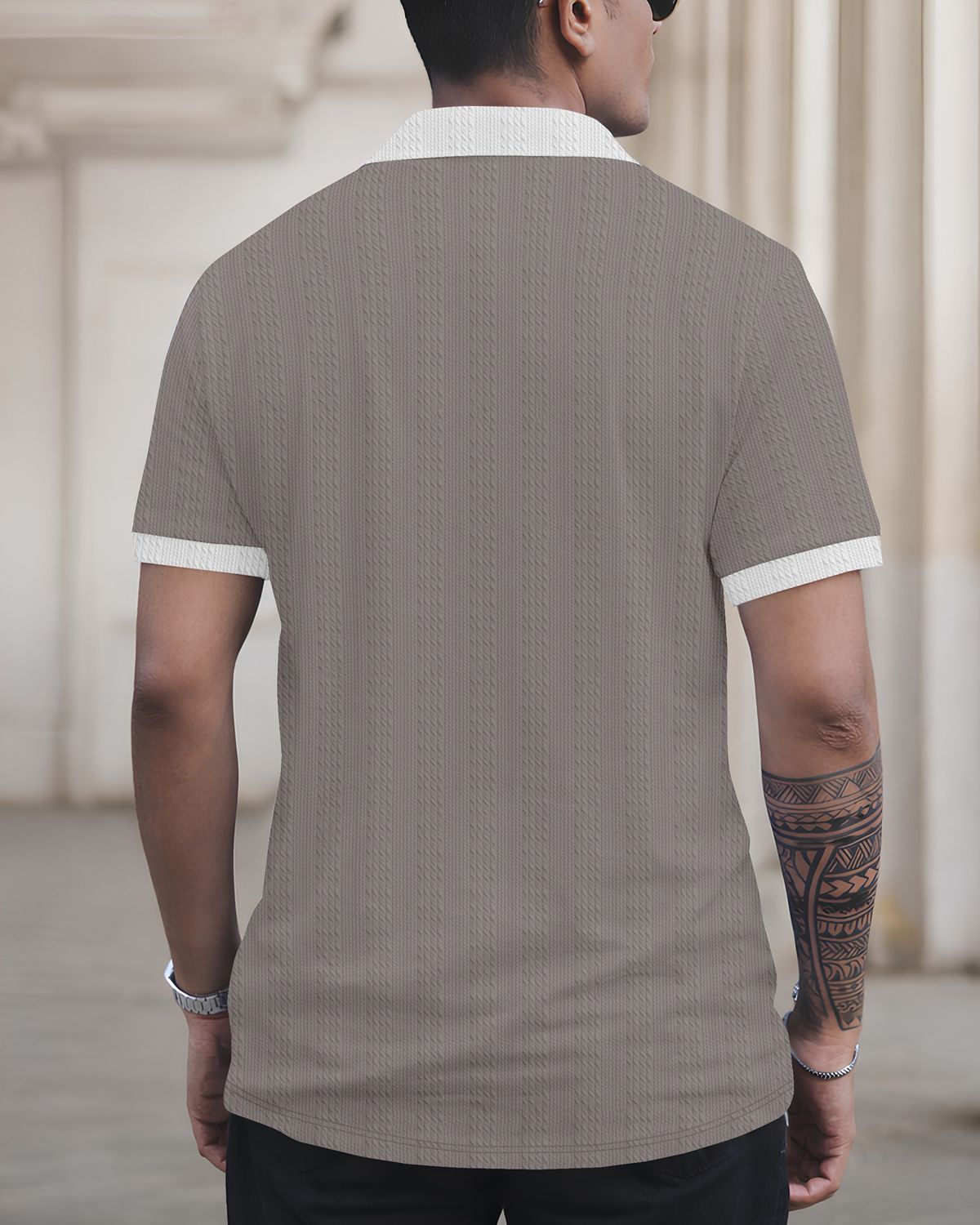 FINGERCROS Elevated Texture Men’s Premium Ribbed Polo Neck T-Shirt