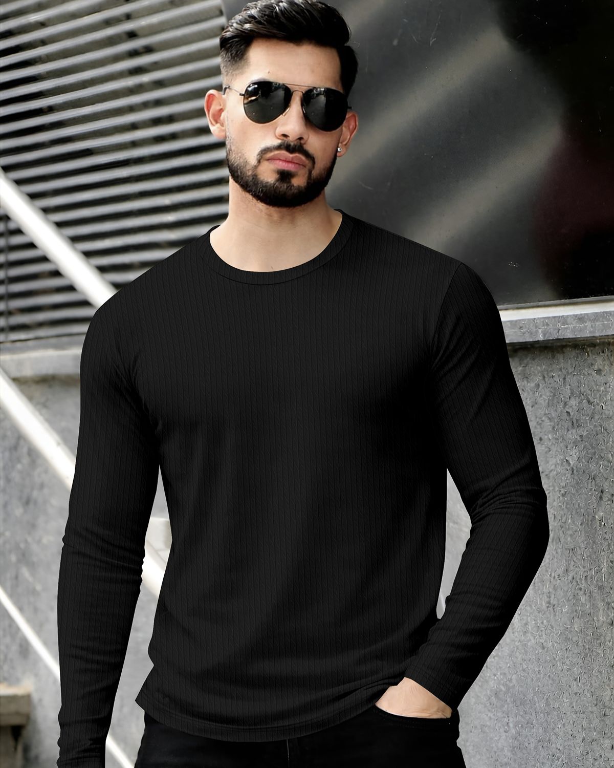 FINGERCROS Men's Premium Fine-Ribbed Full Sleeve T-Shirt