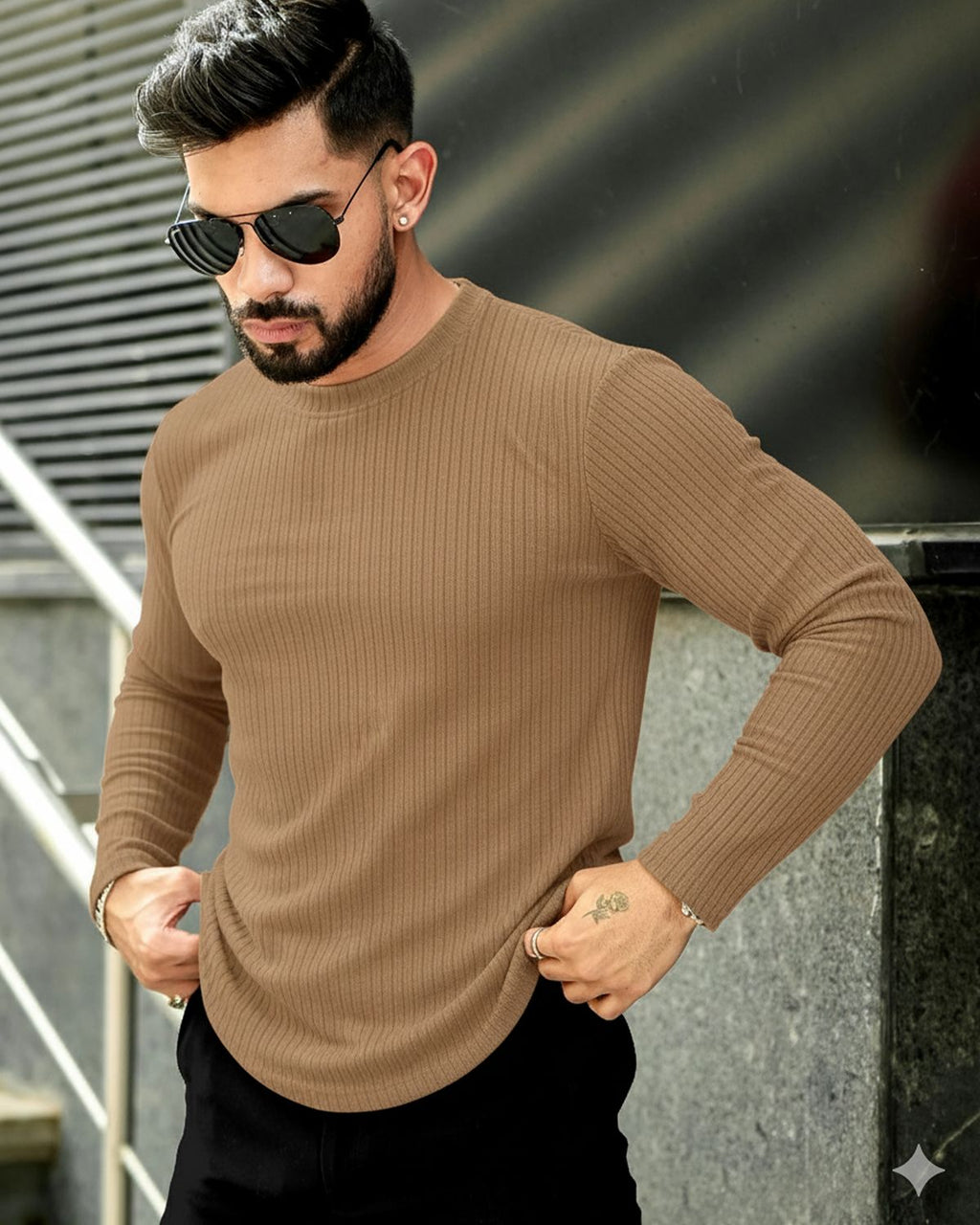 FINGERCROS Men's Premium Fine-Ribbed Full Sleeve T-Shirt