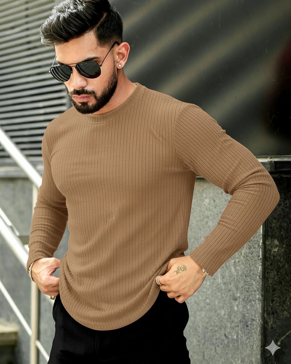 FINGERCROS Men's Premium Fine-Ribbed Full Sleeve T-Shirt