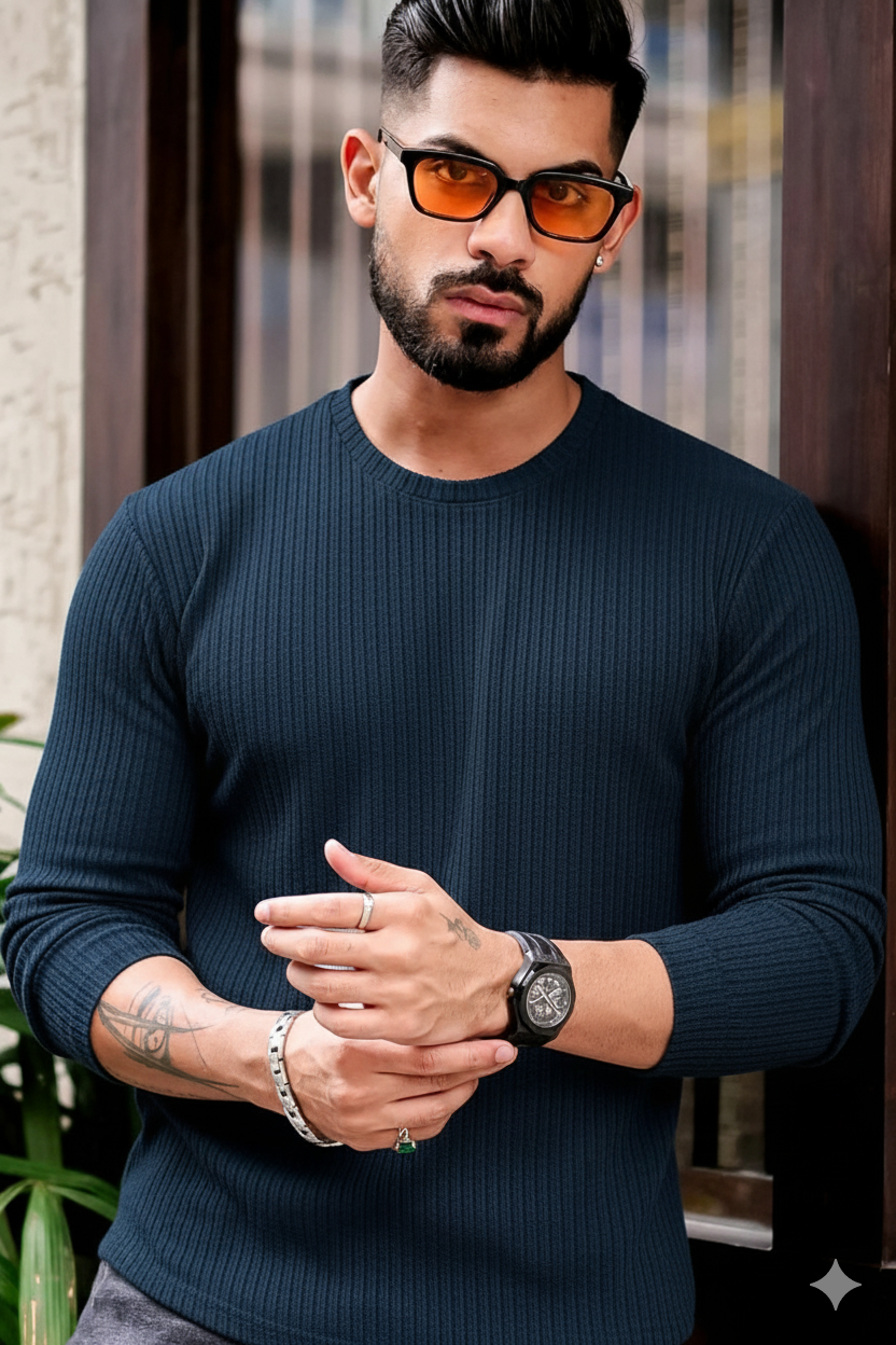 FINGERCROS Men's Premium Fine-Ribbed Full Sleeve T-Shirt