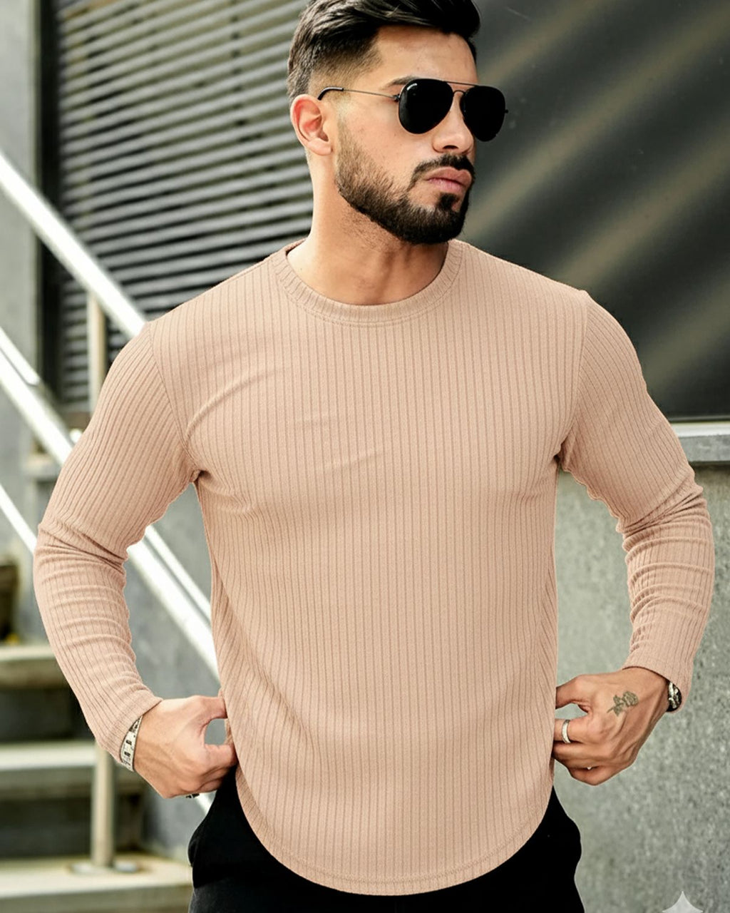 FINGERCROS Men's Premium Fine-Ribbed Full Sleeve T-Shirt