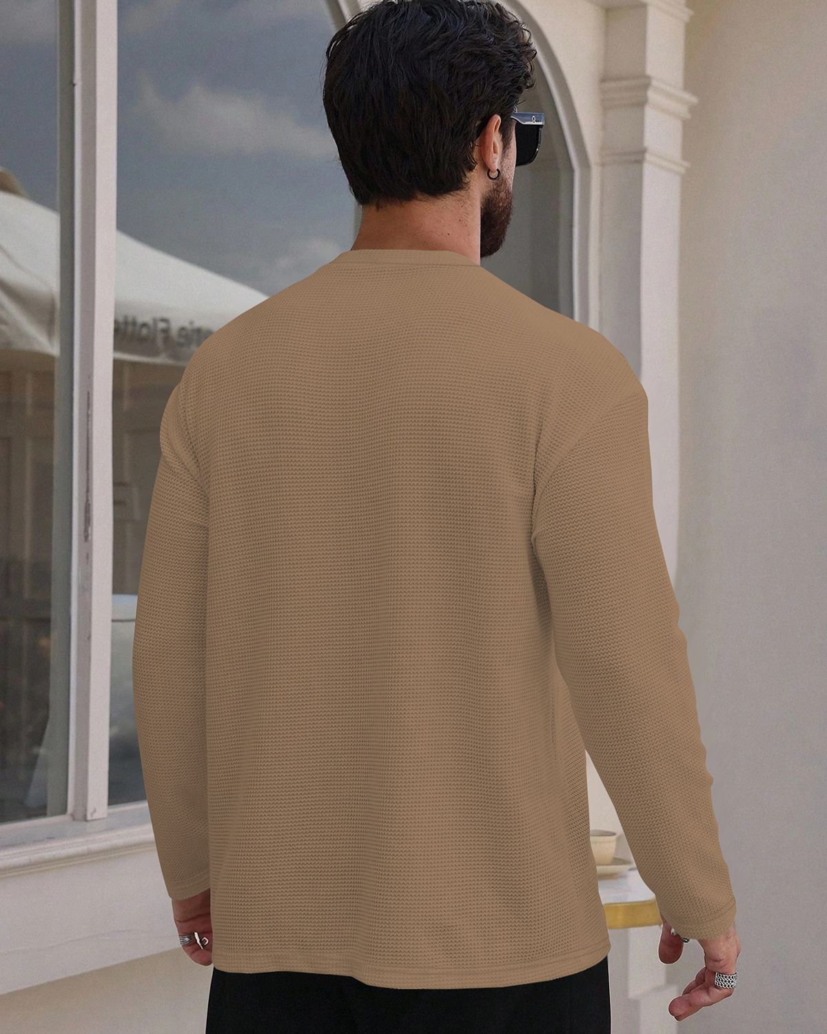 FINGERCROS Men's Premium Waffle Knit Full Sleeve T-Shirt