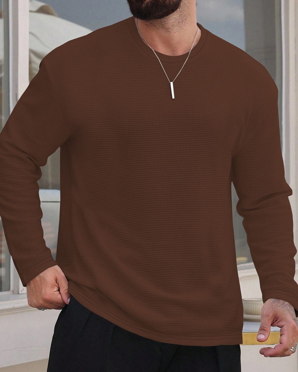 FINGERCROS Men's Premium Waffle Knit Full Sleeve T-Shirt