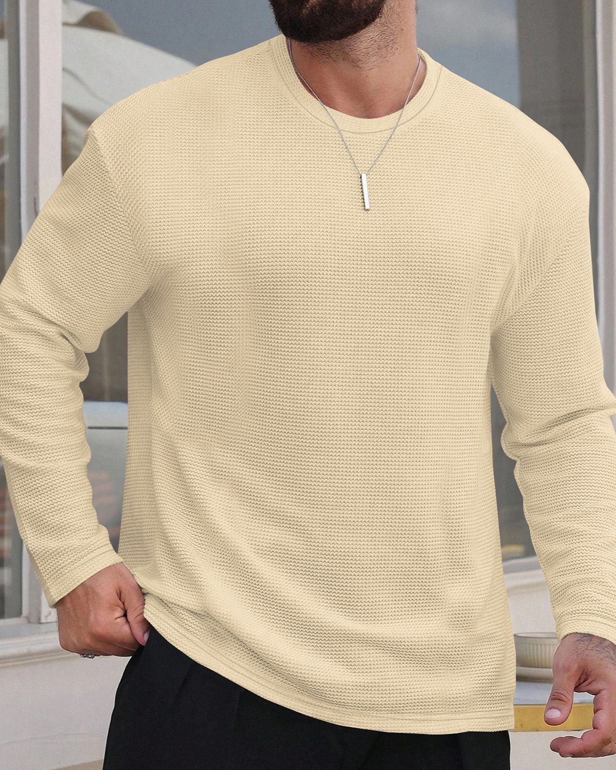 FINGERCROS Men's Premium Waffle Knit Full Sleeve T-Shirt
