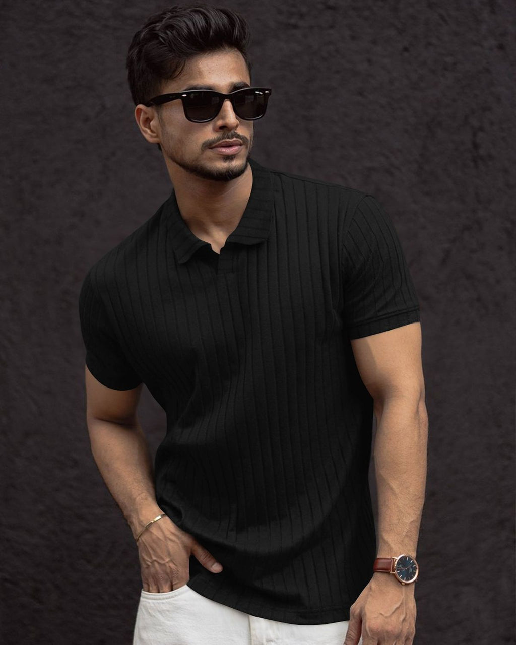 FINGERCROS Men’s Premium Ribbed Polo Neck T-Shirt