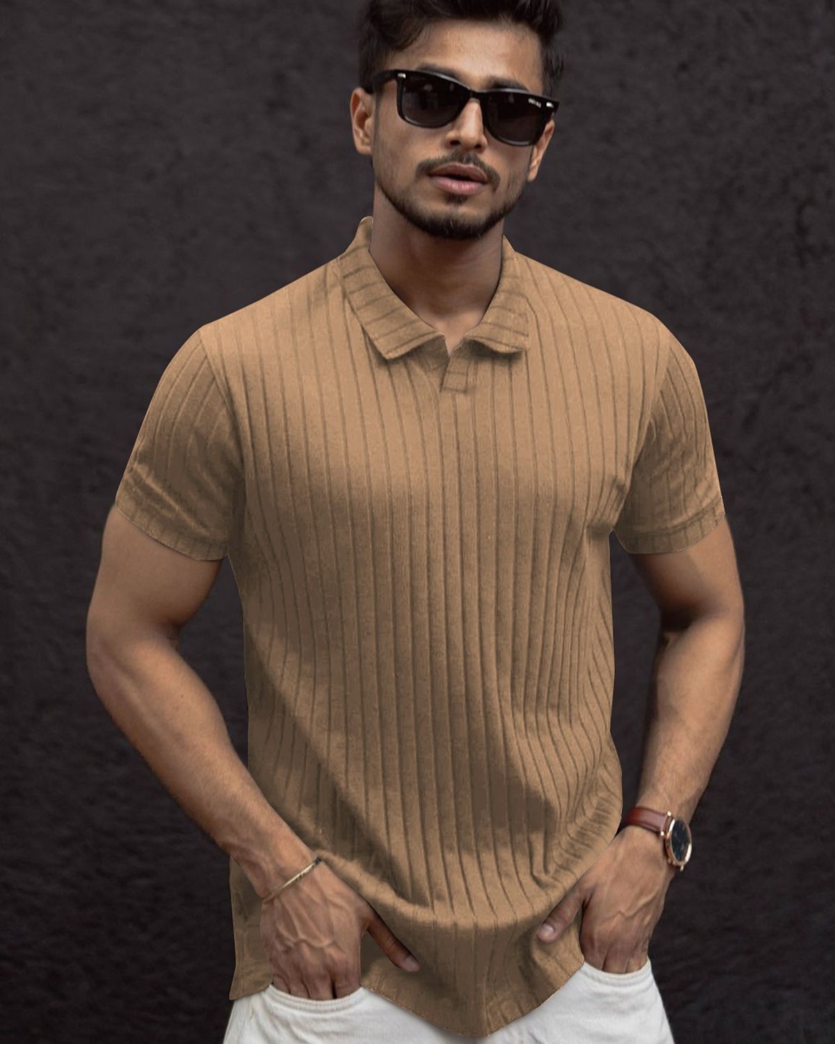 FINGERCROS Men’s Premium Ribbed Polo Neck T-Shirt