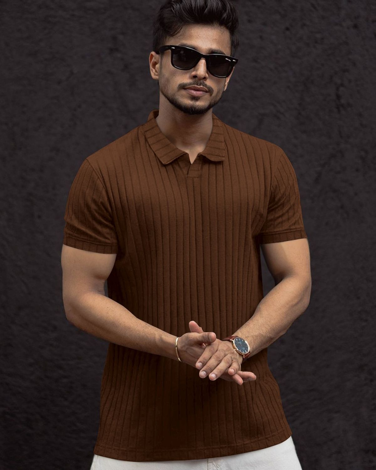 FINGERCROS Men’s Premium Ribbed Polo Neck T-Shirt
