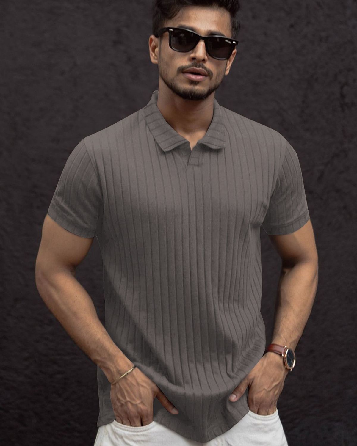 FINGERCROS Men’s Premium Ribbed Polo Neck T-Shirt