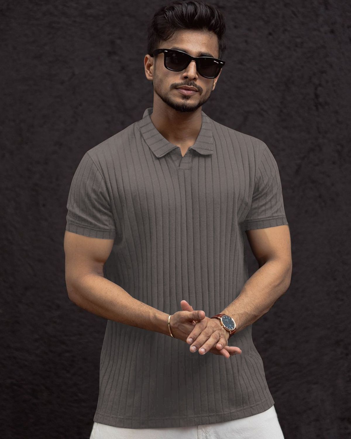 FINGERCROS Men’s Premium Ribbed Polo Neck T-Shirt