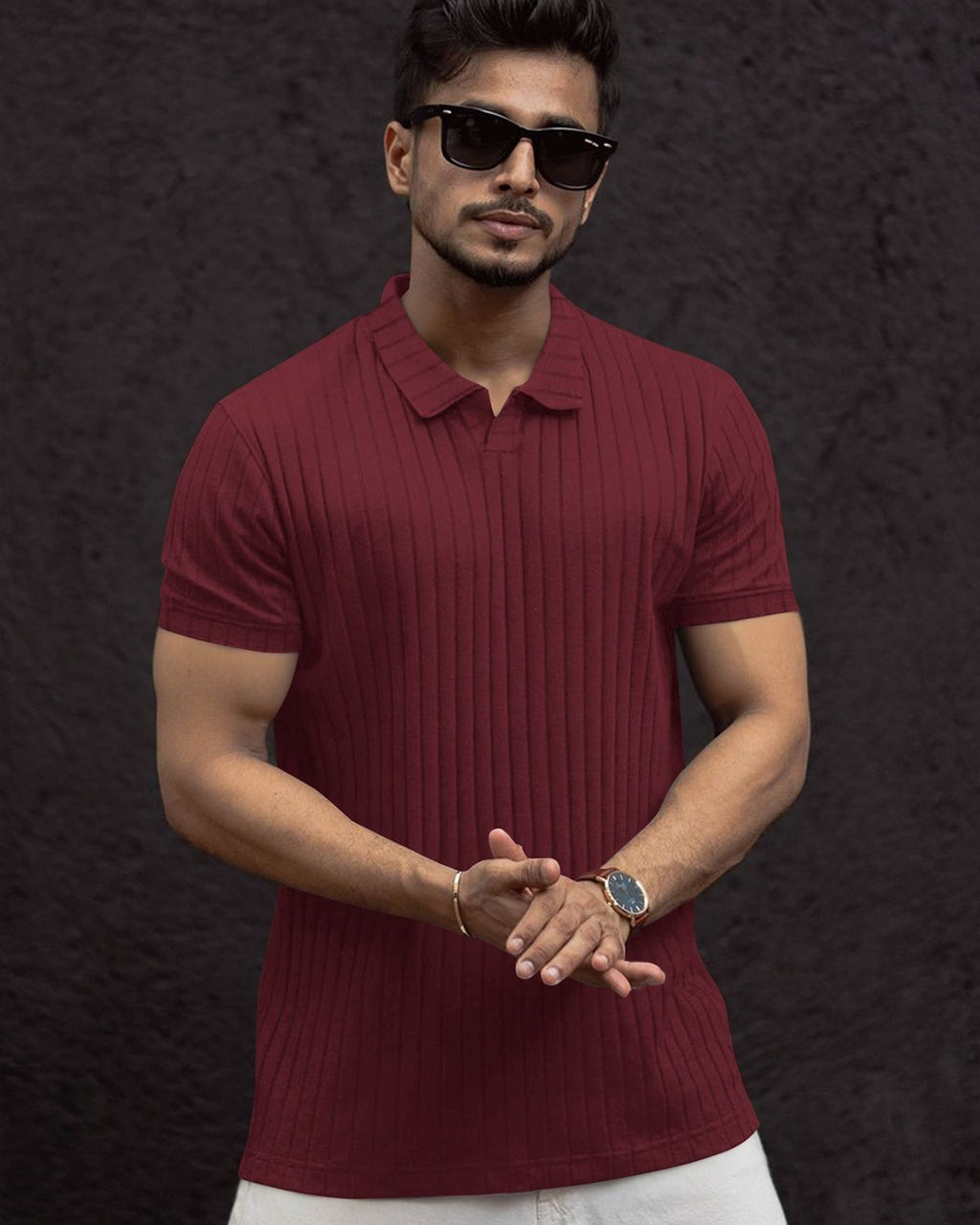 FINGERCROS Men’s Premium Ribbed Polo Neck T-Shirt