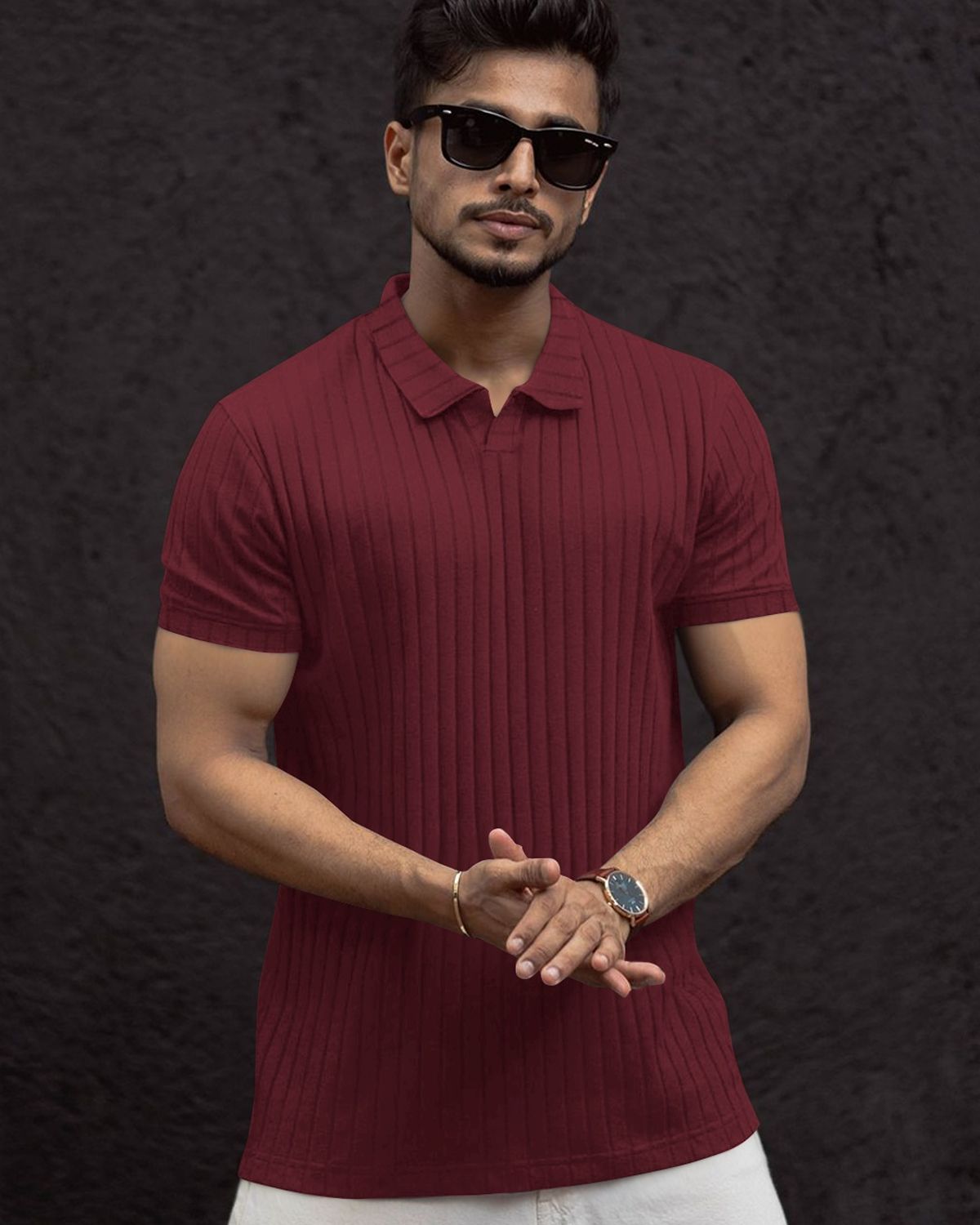 FINGERCROS Men’s Premium Ribbed Polo Neck T-Shirt