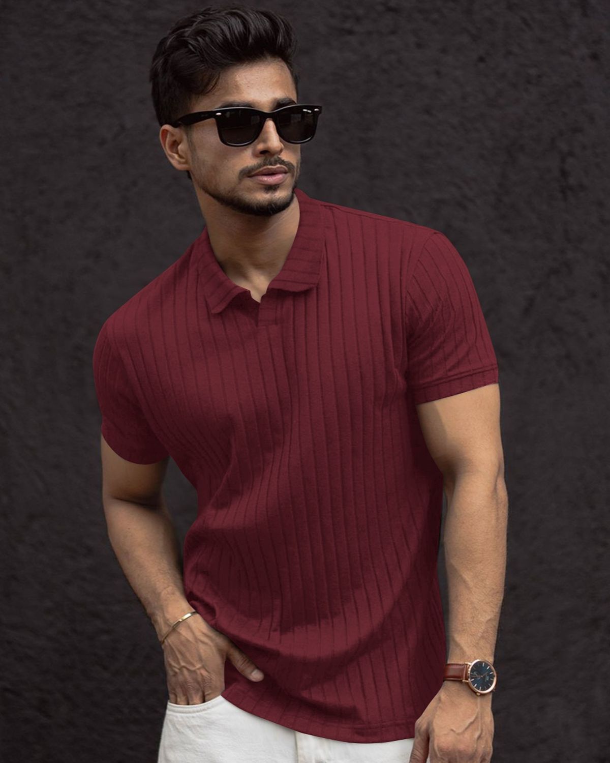 FINGERCROS Men’s Premium Ribbed Polo Neck T-Shirt