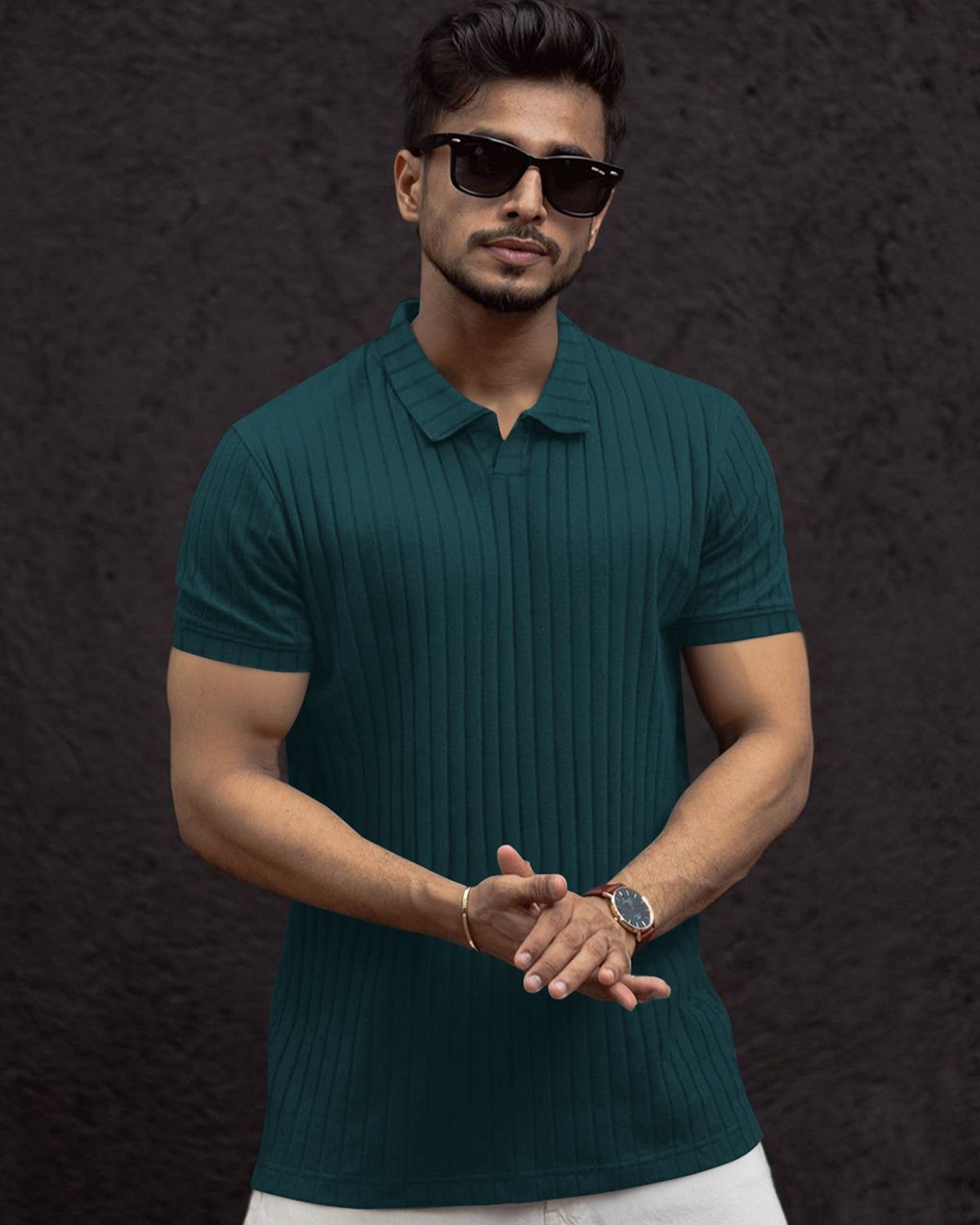 FINGERCROS Men’s Premium Ribbed Polo Neck T-Shirt