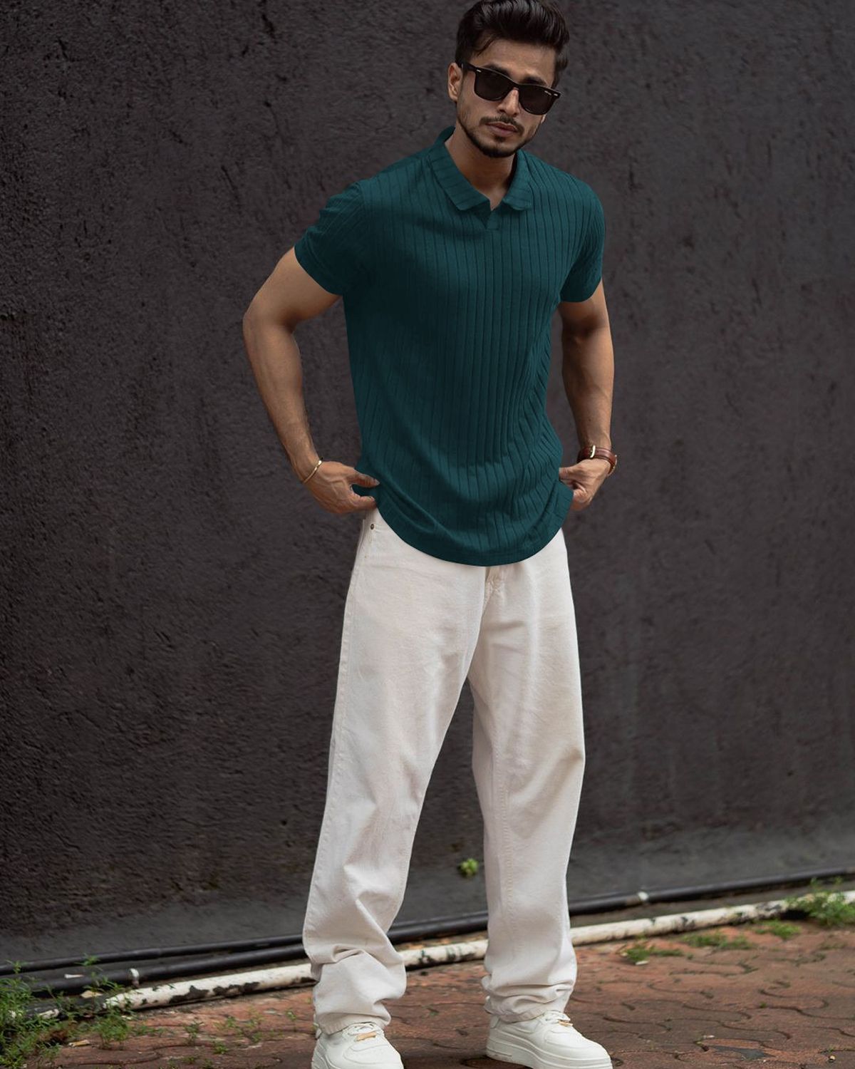 FINGERCROS Men’s Premium Ribbed Polo Neck T-Shirt