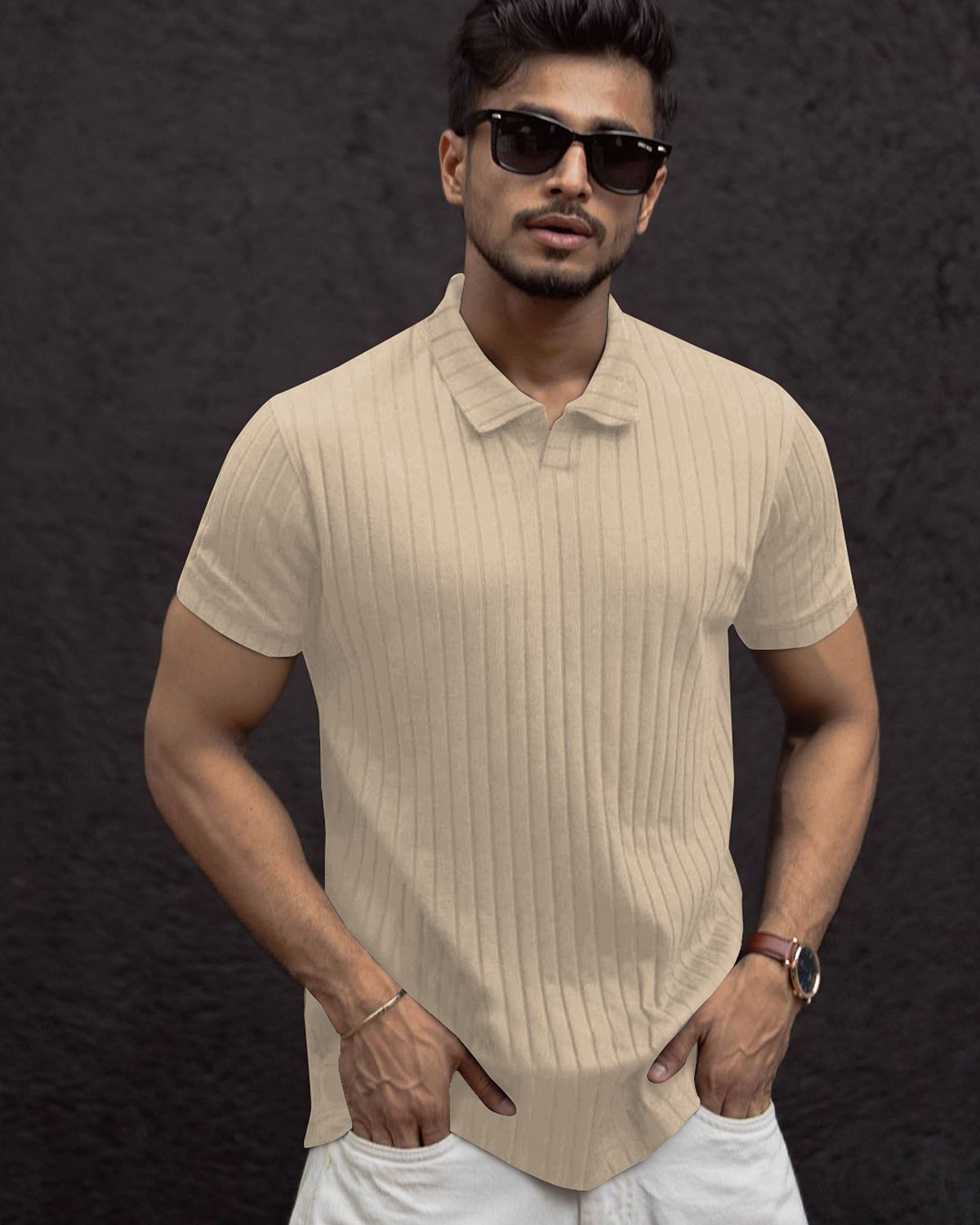 FINGERCROS Men’s Premium Ribbed Polo Neck T-Shirt