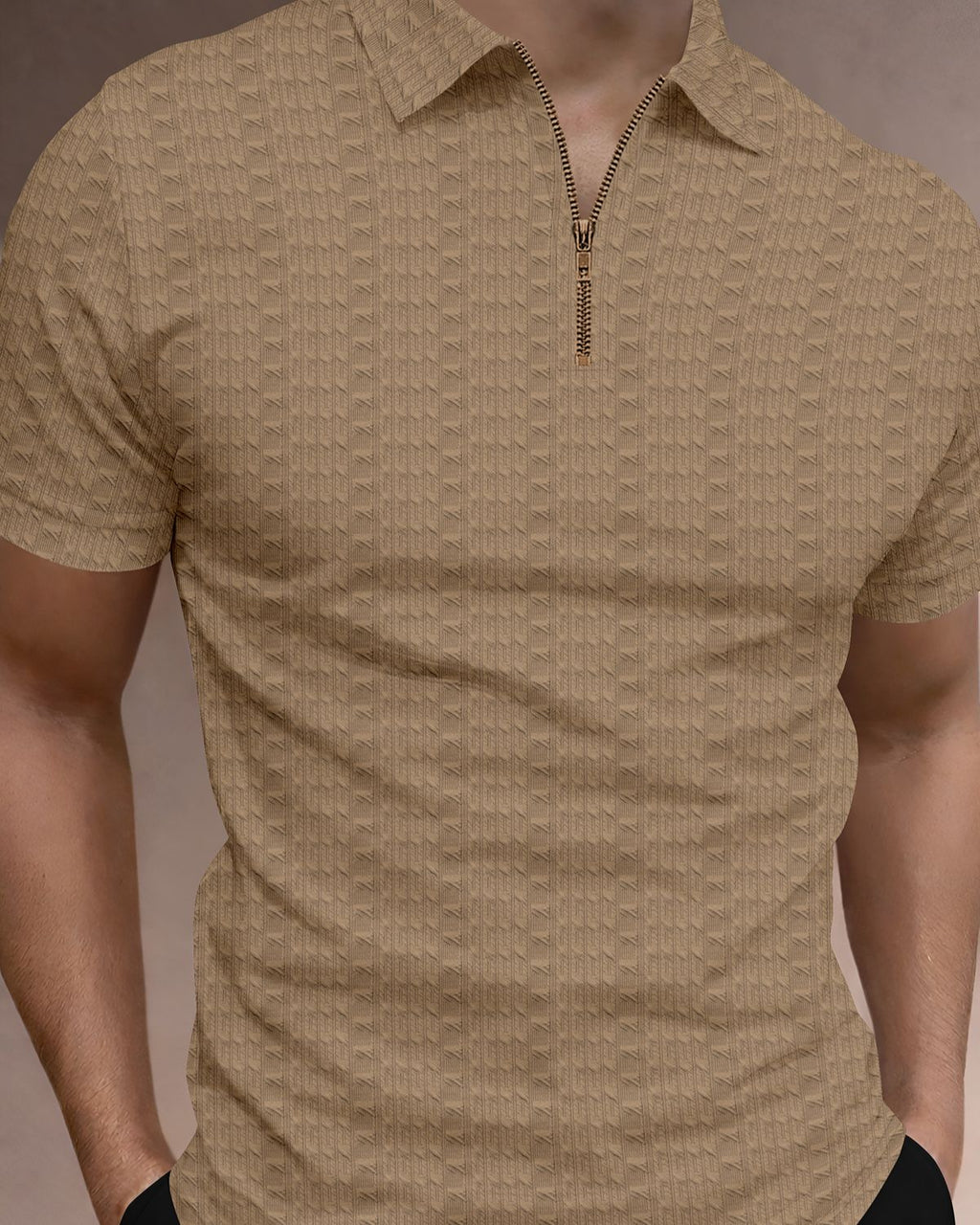 FINGERCROS Men’s Premium Textured Zipper Polo
