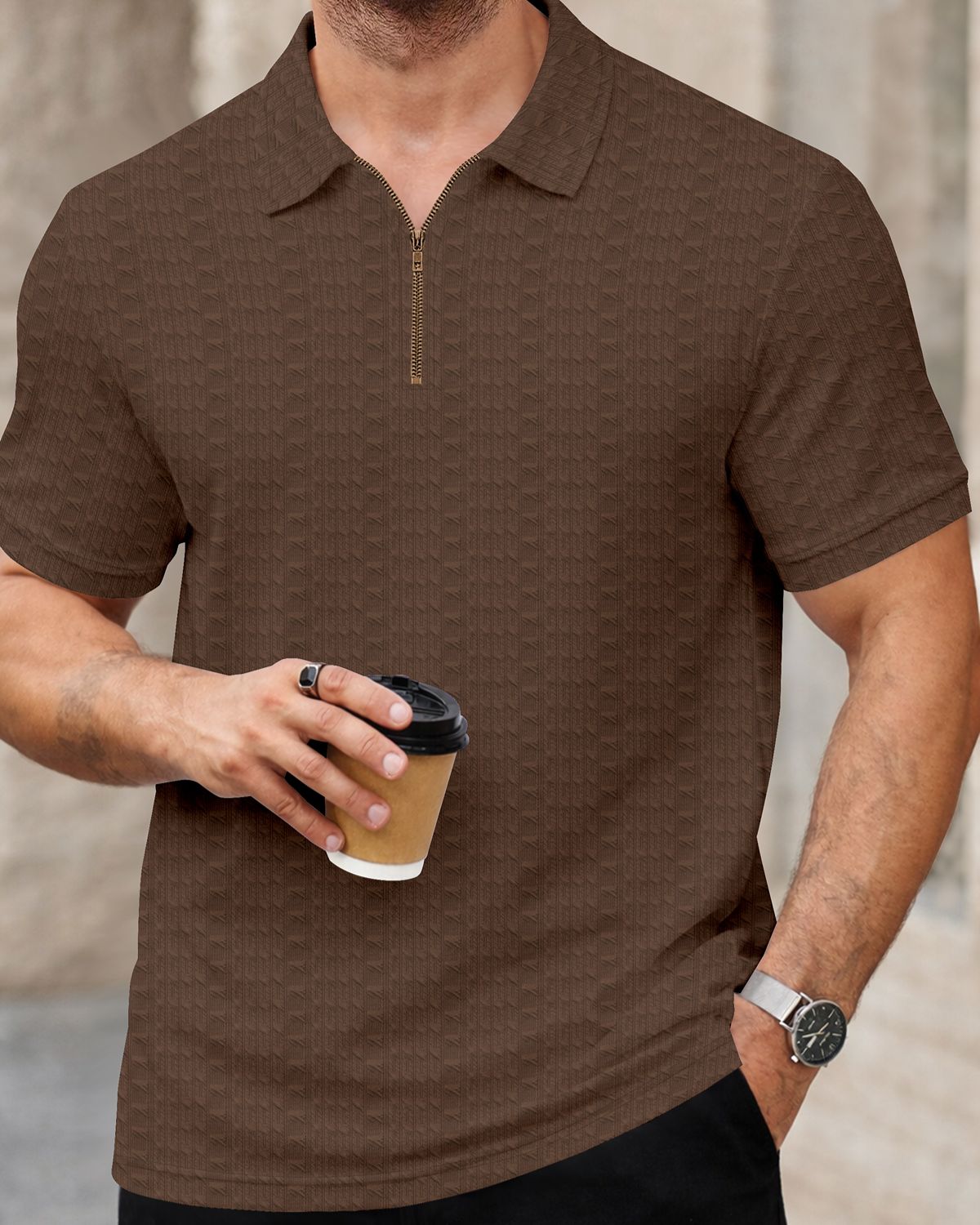 FINGERCROS Men’s Premium Textured Zipper Polo