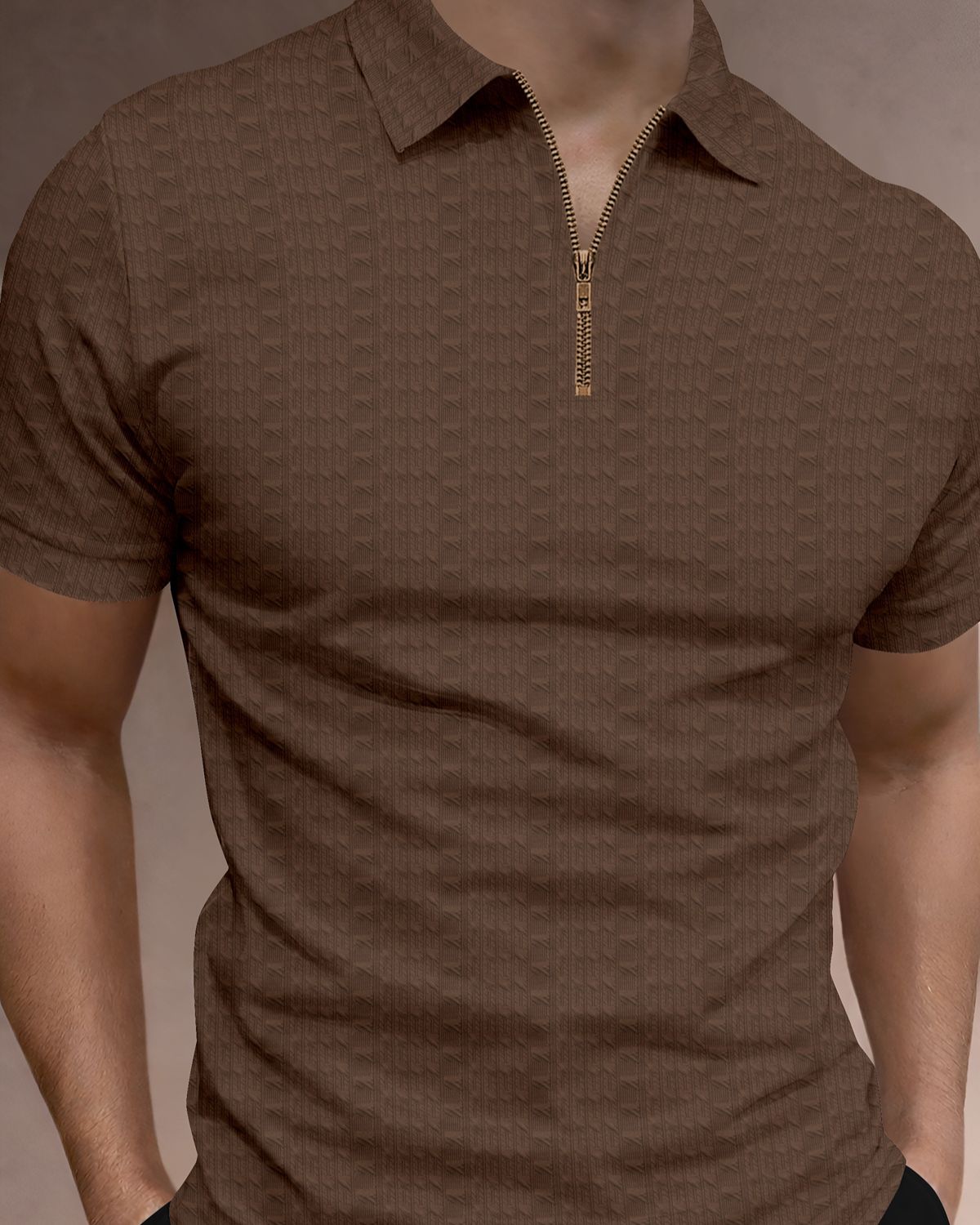 FINGERCROS Men’s Premium Textured Zipper Polo