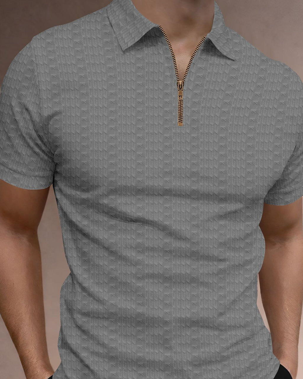 FINGERCROS Men’s Premium Textured Zipper Polo