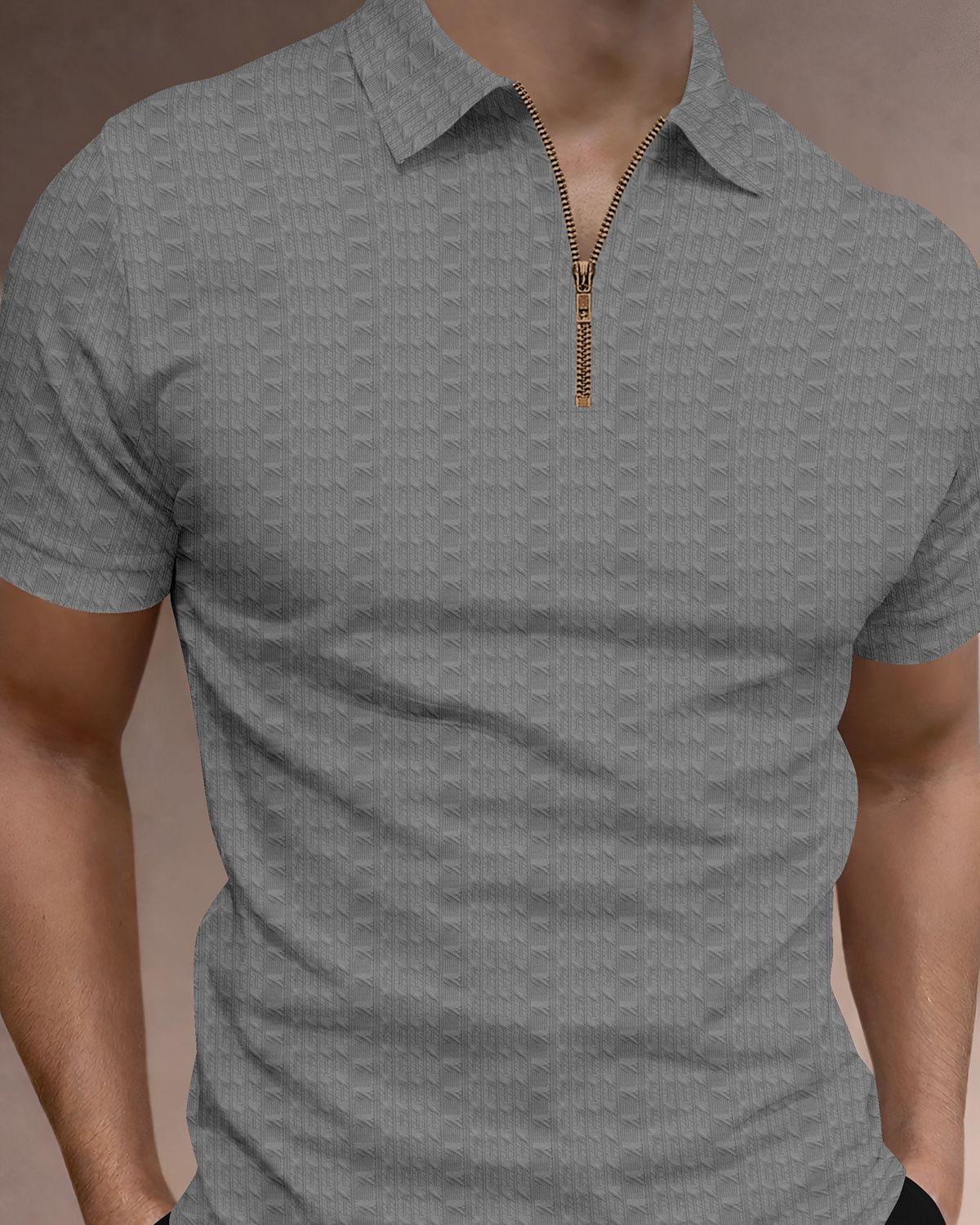 FINGERCROS Men’s Premium Textured Zipper Polo