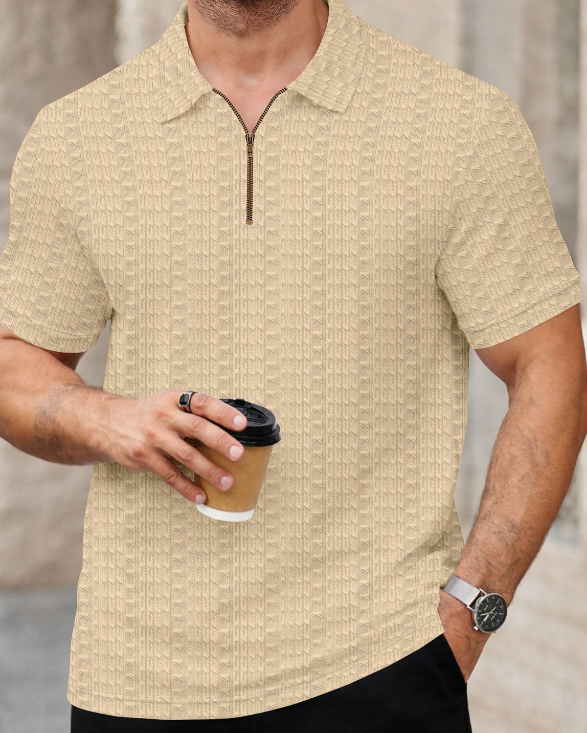 FINGERCROS Men’s Premium Textured Zipper Polo