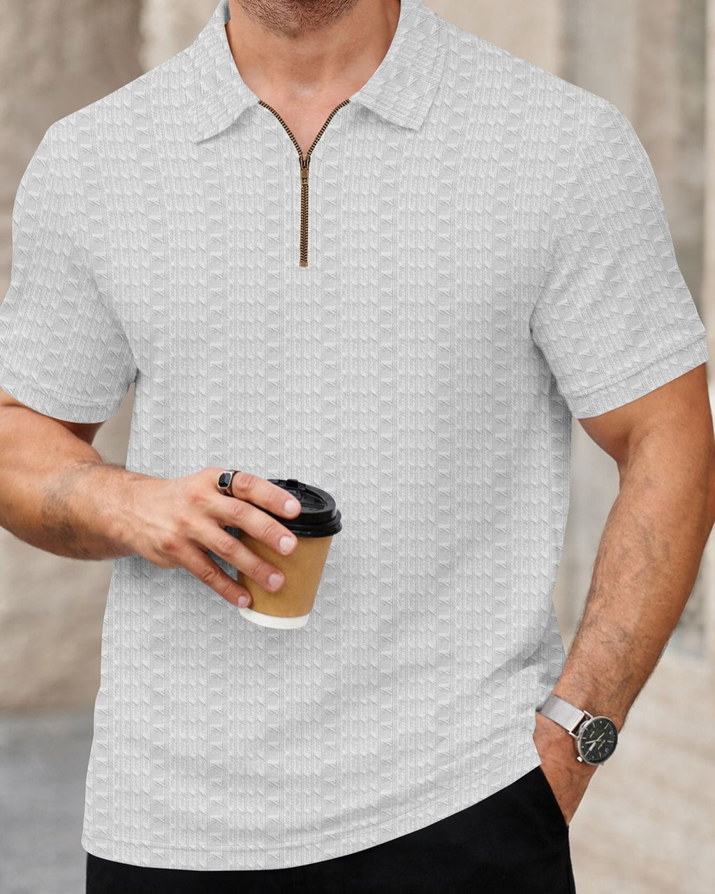 FINGERCROS Men’s Premium Textured Zipper Polo