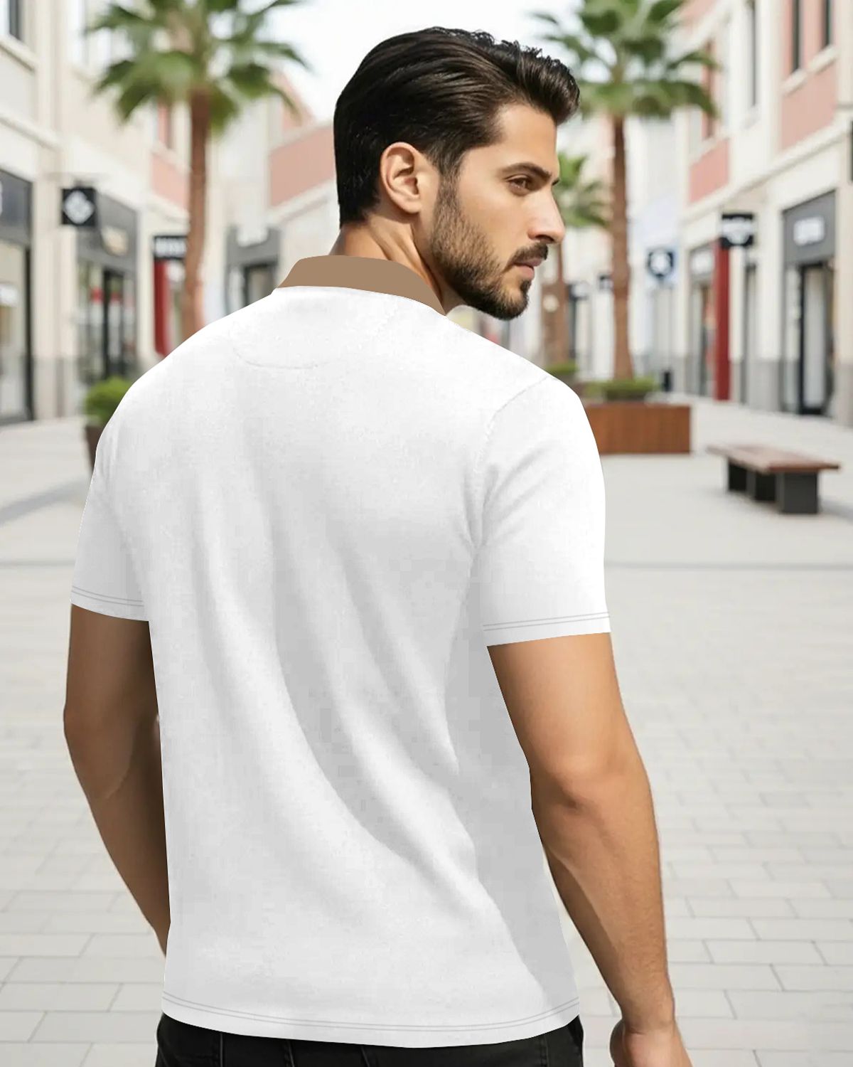 Men’s Luxury Vertical-Striped Quarter-Zip Polo Shirt