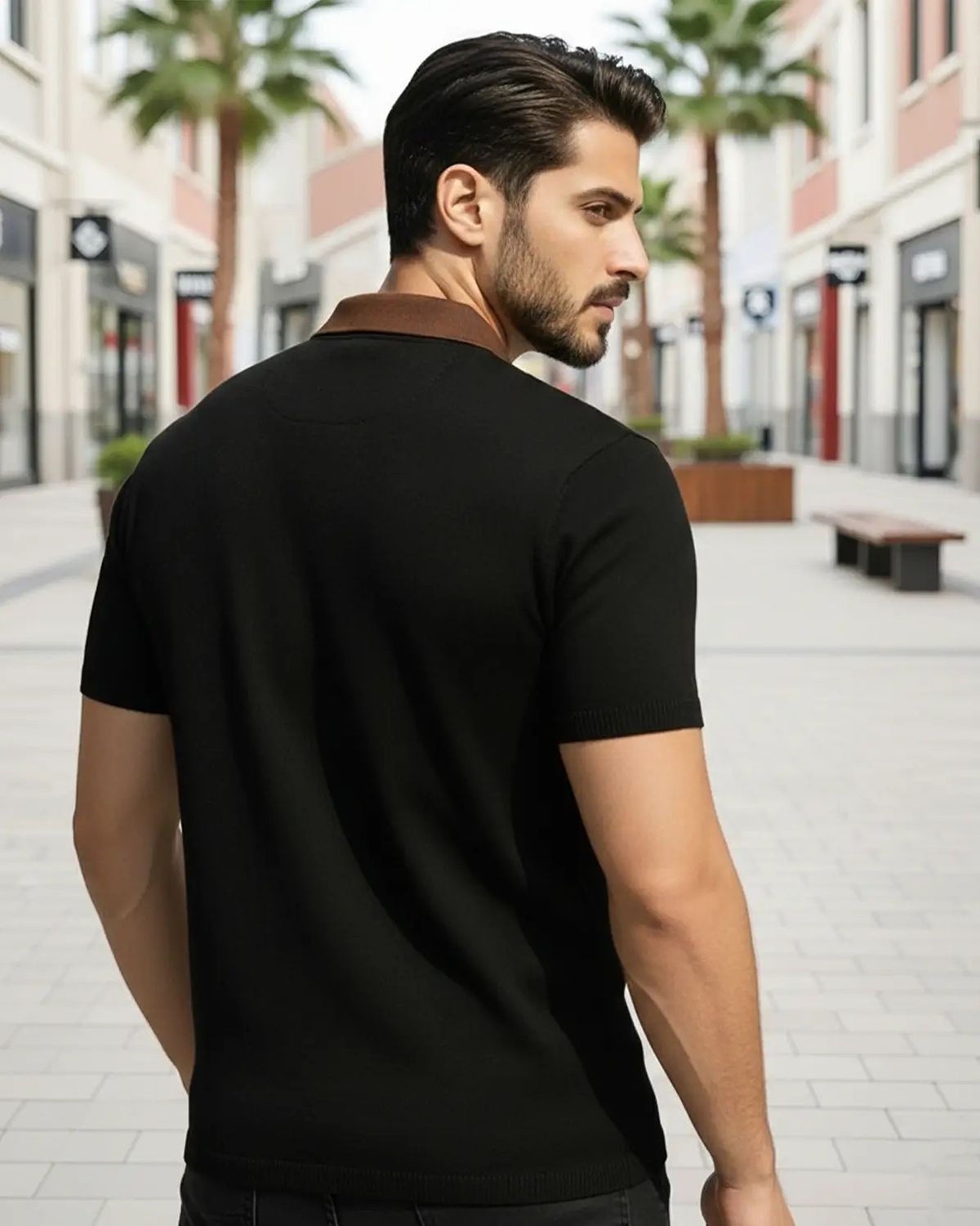 Men’s Luxury Vertical-Striped Quarter-Zip Polo Shirt