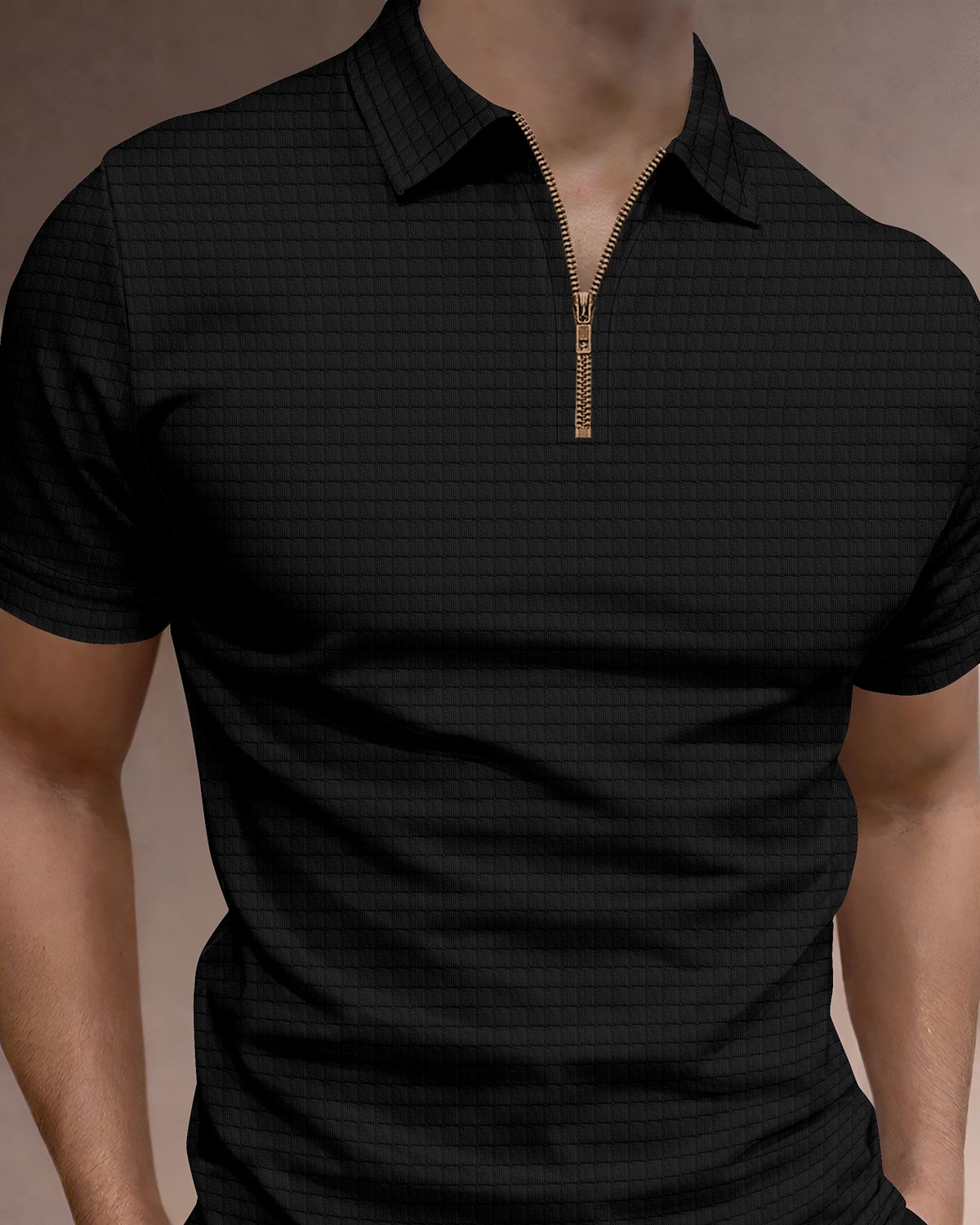 Men’s Premium Textured Grid Quarter-Zip Polo T-Shirt