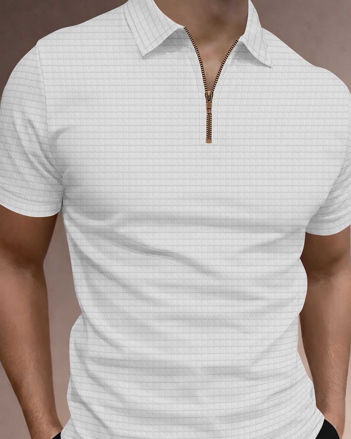 Men’s Premium Textured Grid Quarter-Zip Polo T-Shirt