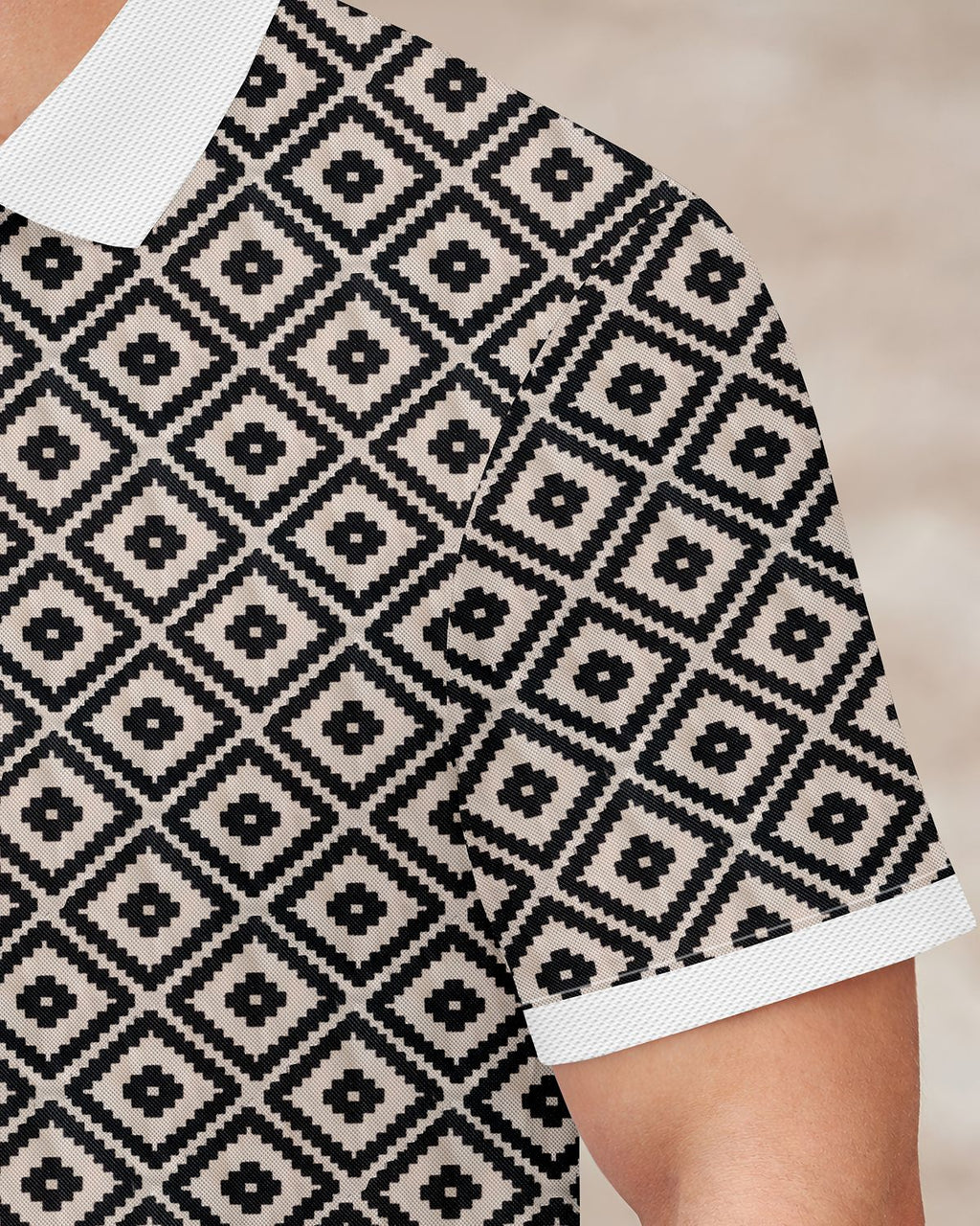 Men’s Geometric Diamond Pattern Quarter-Zip Polo T-Shirt