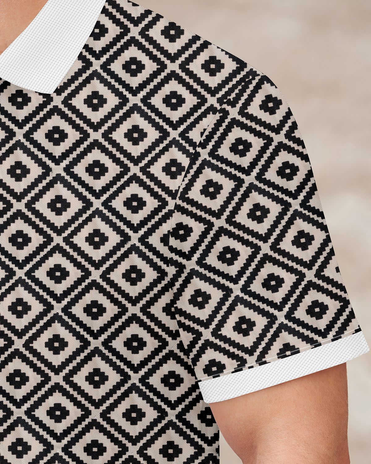 Men’s Geometric Diamond Pattern Quarter-Zip Polo T-Shirt